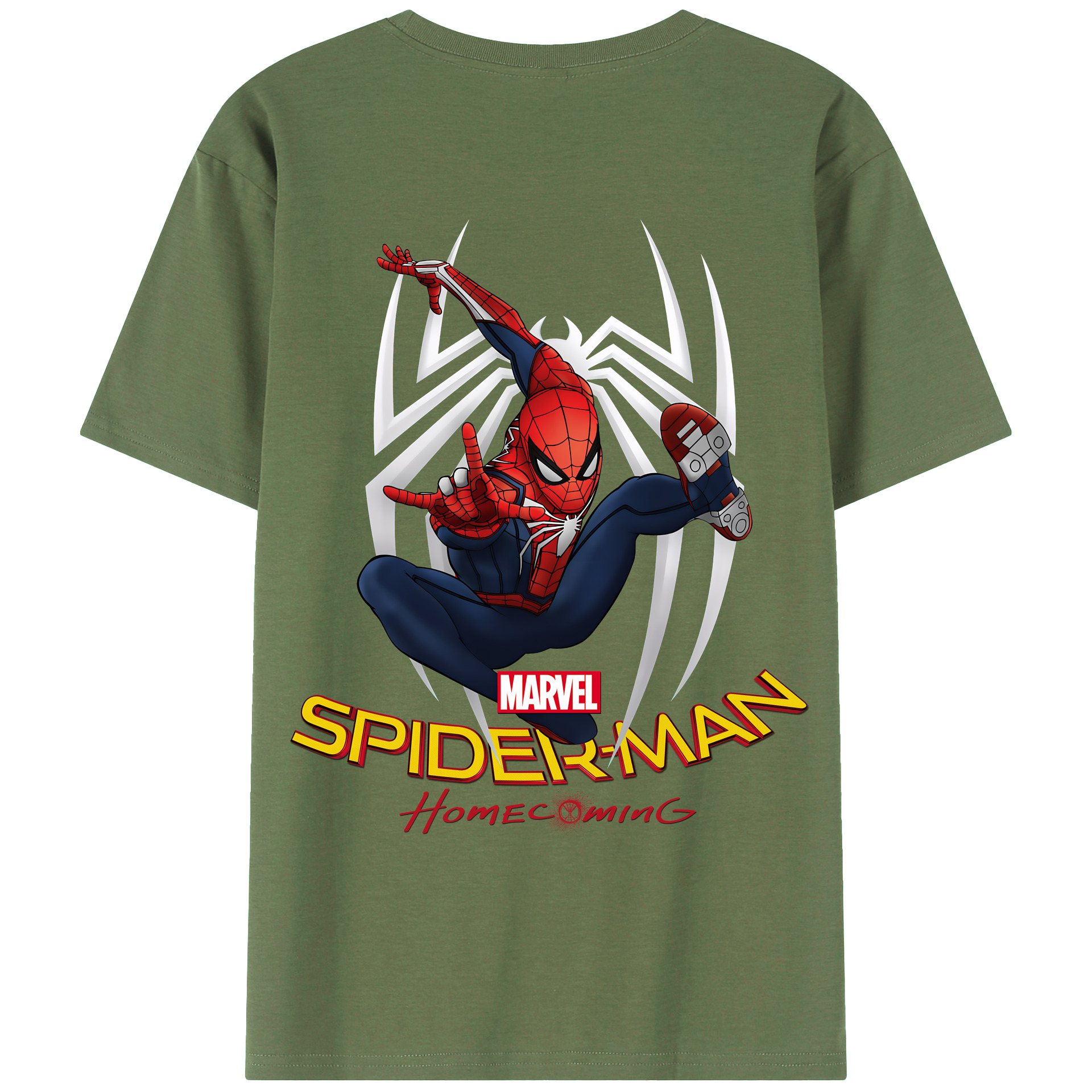 （画像用） Spider Man スパイダーマン 綿100％ メンズ半袖Tシャツ（バックプリント） 通気性